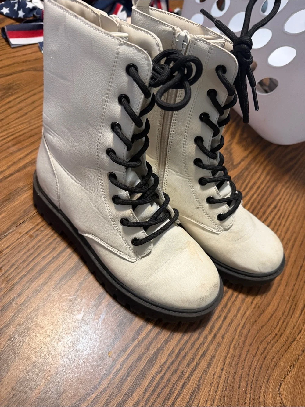 Target White Kids Lace-Up Combat Boots with Black Laces